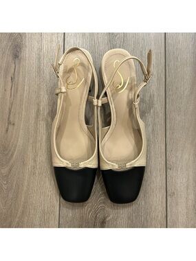 Sam Edelman Two-Tone Beige and Black Slingback Mules